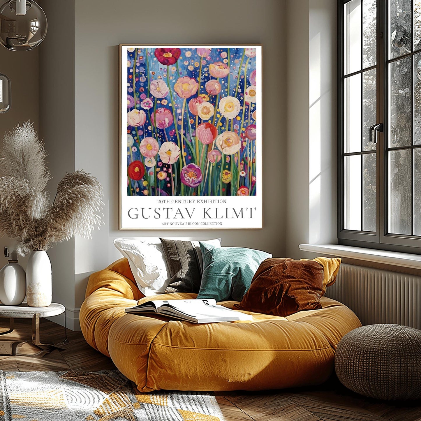 Gustav Klimt Floral Print - Klimt Museum & Exhibition Poster, Flower Garden Art, Classic Gustav Klimt Painting Wall Decor.