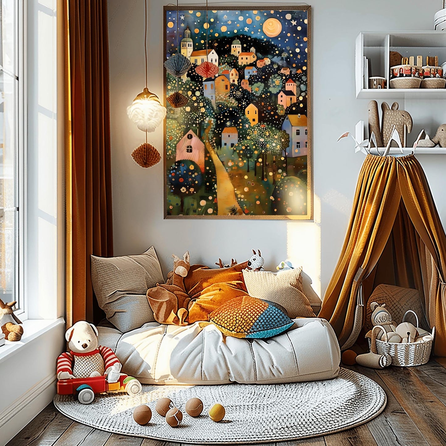 Gustav Klimt Print Village Night Poster, Moon & Stars Tree Art, Premium Matte Paper, Klimt Exhibition Wall Decor, Fine Art Print