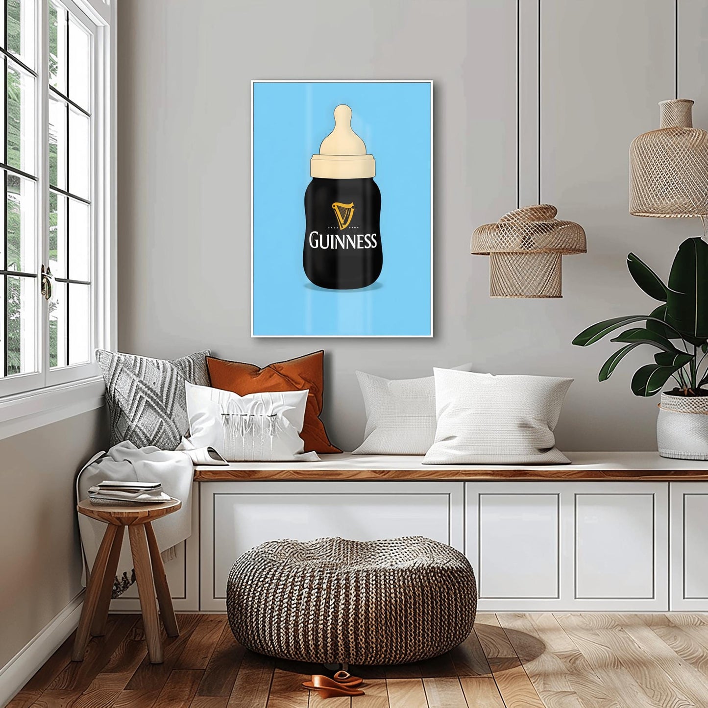 Guinness Baby Bottle Art Print | Funny Retro Bar Decor | Irish Pub Man Cave Art | Unique Gift | Unique Baby Room Poster