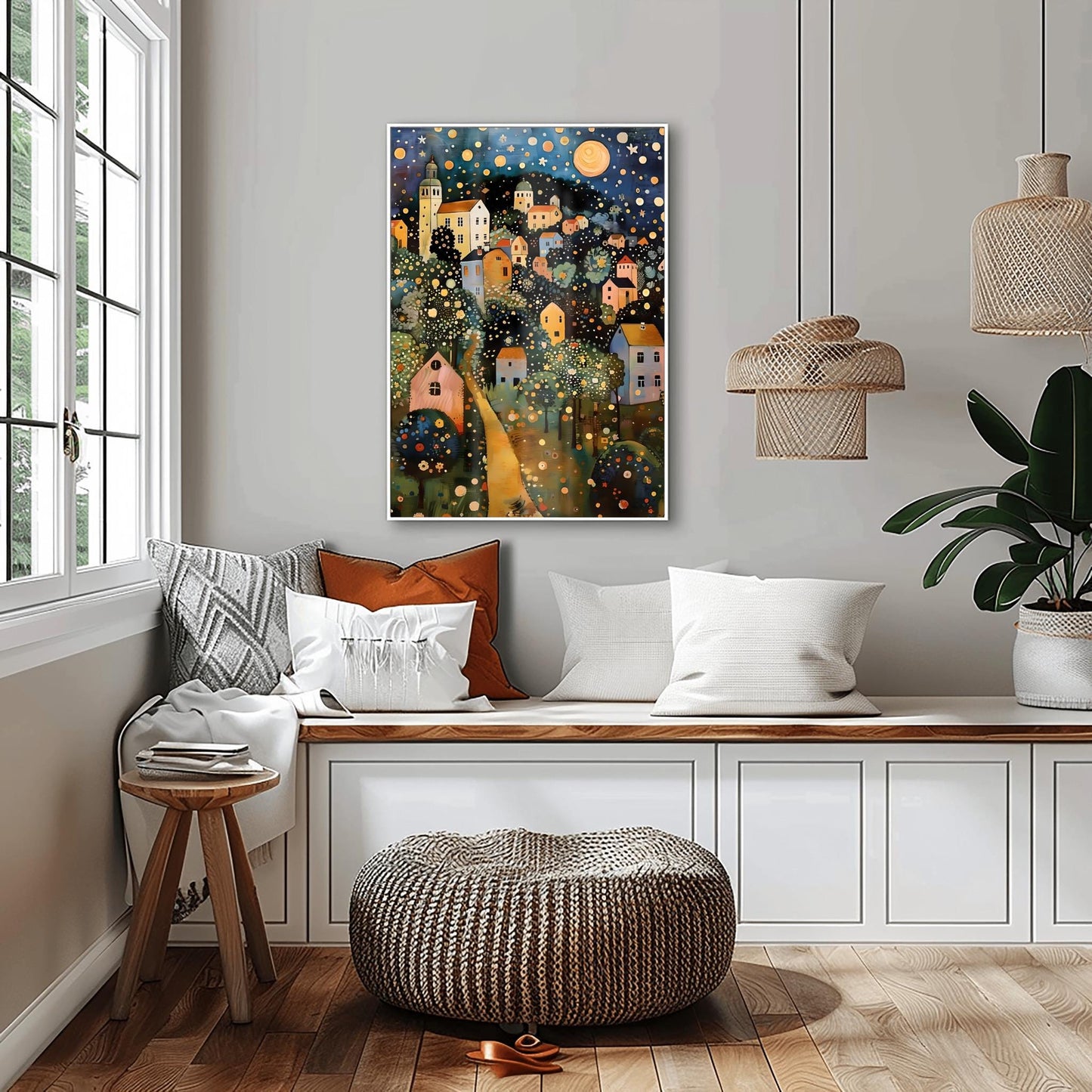 Gustav Klimt Print Village Night Poster, Moon & Stars Tree Art, Premium Matte Paper, Klimt Exhibition Wall Decor, Fine Art Print