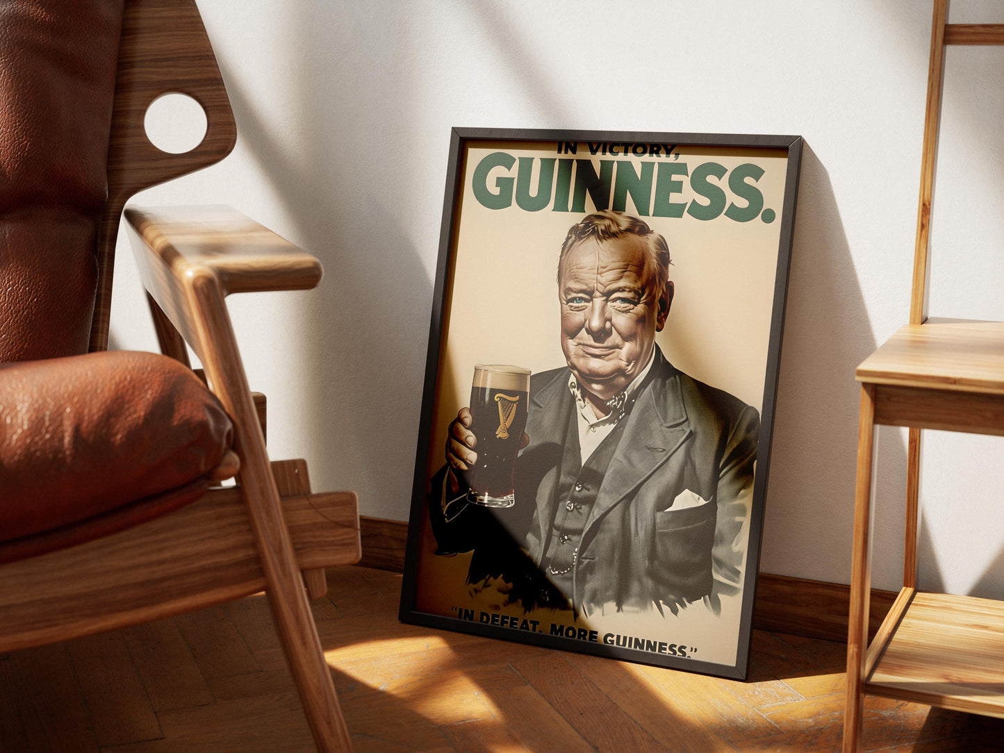 Winston Churchill Guinness Poster Print - Political Satire Art, UK Prime Minister Pub Decor, Beer Lover Wall Art, Quirky Humour Gift