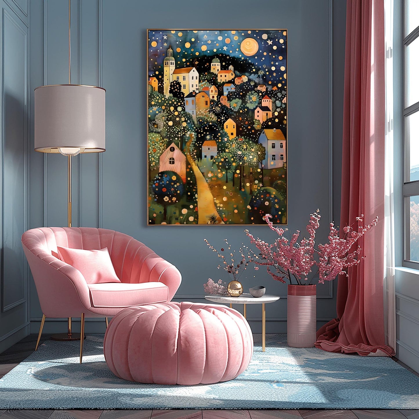 Gustav Klimt Print Village Night Poster, Moon & Stars Tree Art, Premium Matte Paper, Klimt Exhibition Wall Decor, Fine Art Print