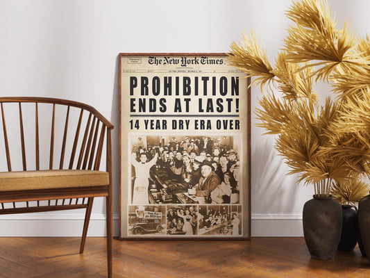 End of Prohibition Wall Art Vintage Newspaper Print - Retro Alcohol Speakeasy Poster Man Cave Brewery Decor