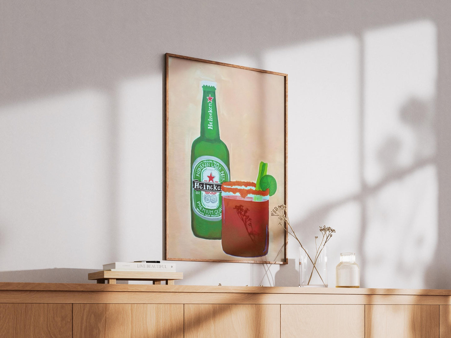 Heineken Beer Poster Modern Bar Wall Art, Michelada & Bloody Mary Print, Man Cave Decor, Home Bar Gift
