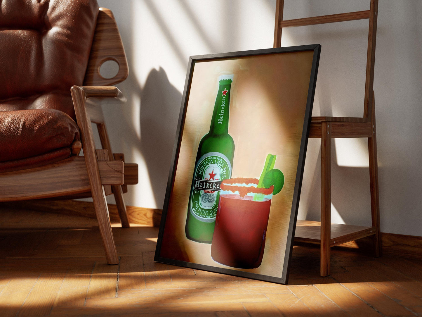 Heineken Beer Poster Modern Bar Wall Art, Michelada & Bloody Mary Print, Man Cave Decor, Home Bar Gift