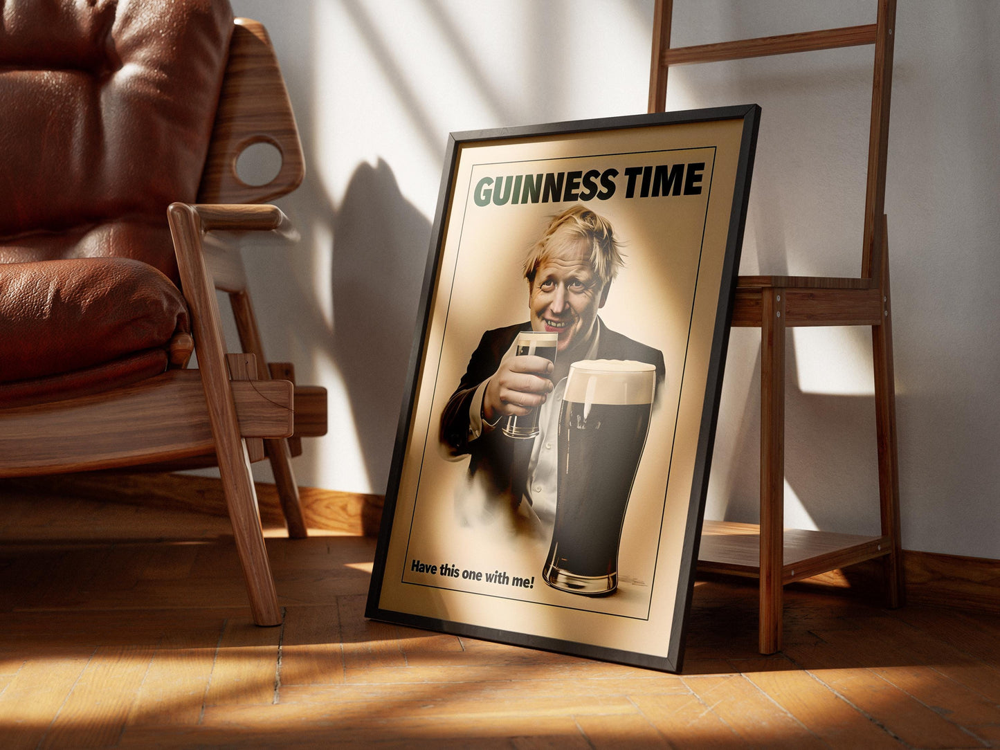 Boris Johnson Guinness Poster Print - Political Satire Wall Art - UK Prime Minister Pub Decor - Beer Lover Gift - Quirky Humour Print