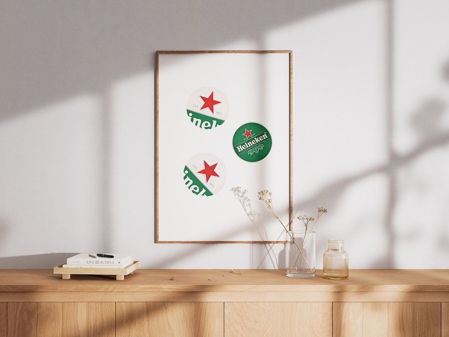 Heineken Bottle Caps Print - Green Beer Wall Art for Man Cave, Modern Bar Decor & Beer Lover Gift Poster