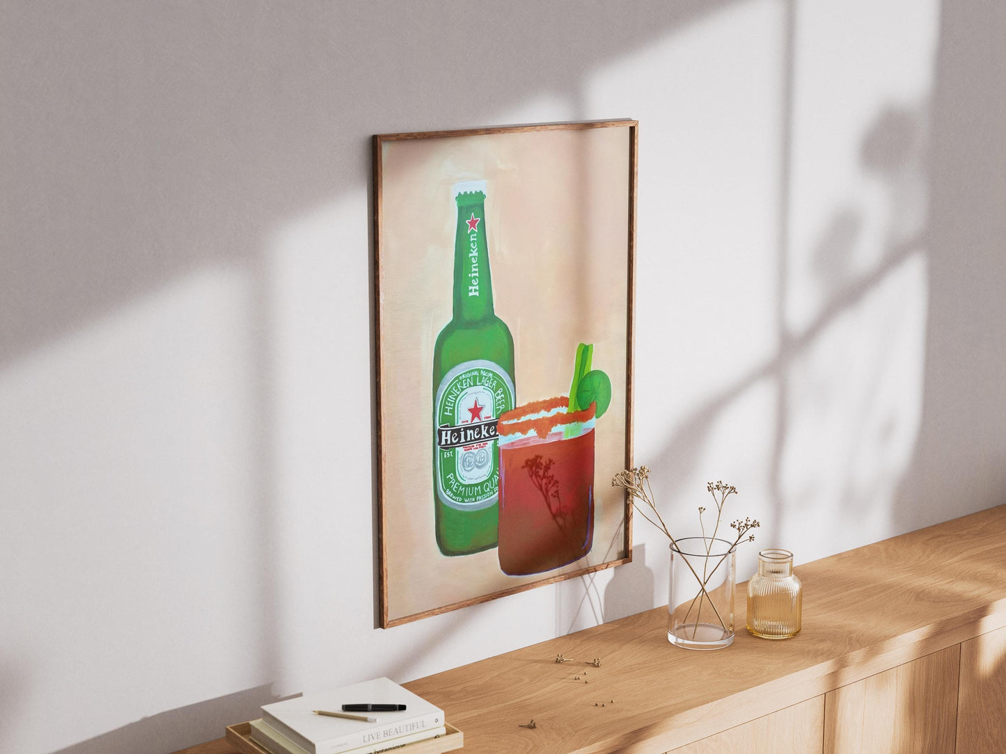 Heineken Beer Poster Modern Bar Wall Art, Michelada & Bloody Mary Print, Man Cave Decor, Home Bar Gift