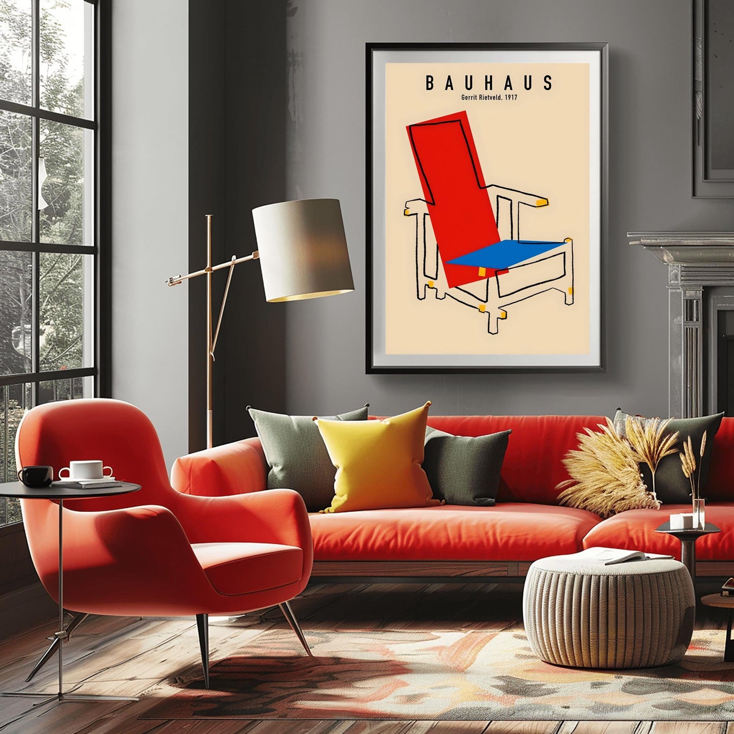 Gerrit Rietveld Bauhaus Chair Poster, De Stijl Art Print, Mid-Century Modern Wall Art, Minimalist Decor