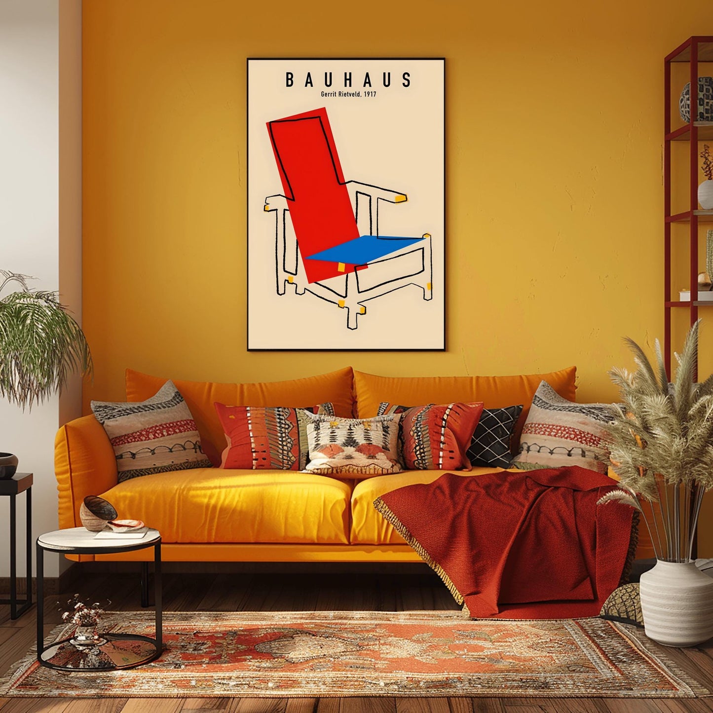 Gerrit Rietveld Bauhaus Chair Poster, De Stijl Art Print, Mid-Century Modern Wall Art, Minimalist Decor