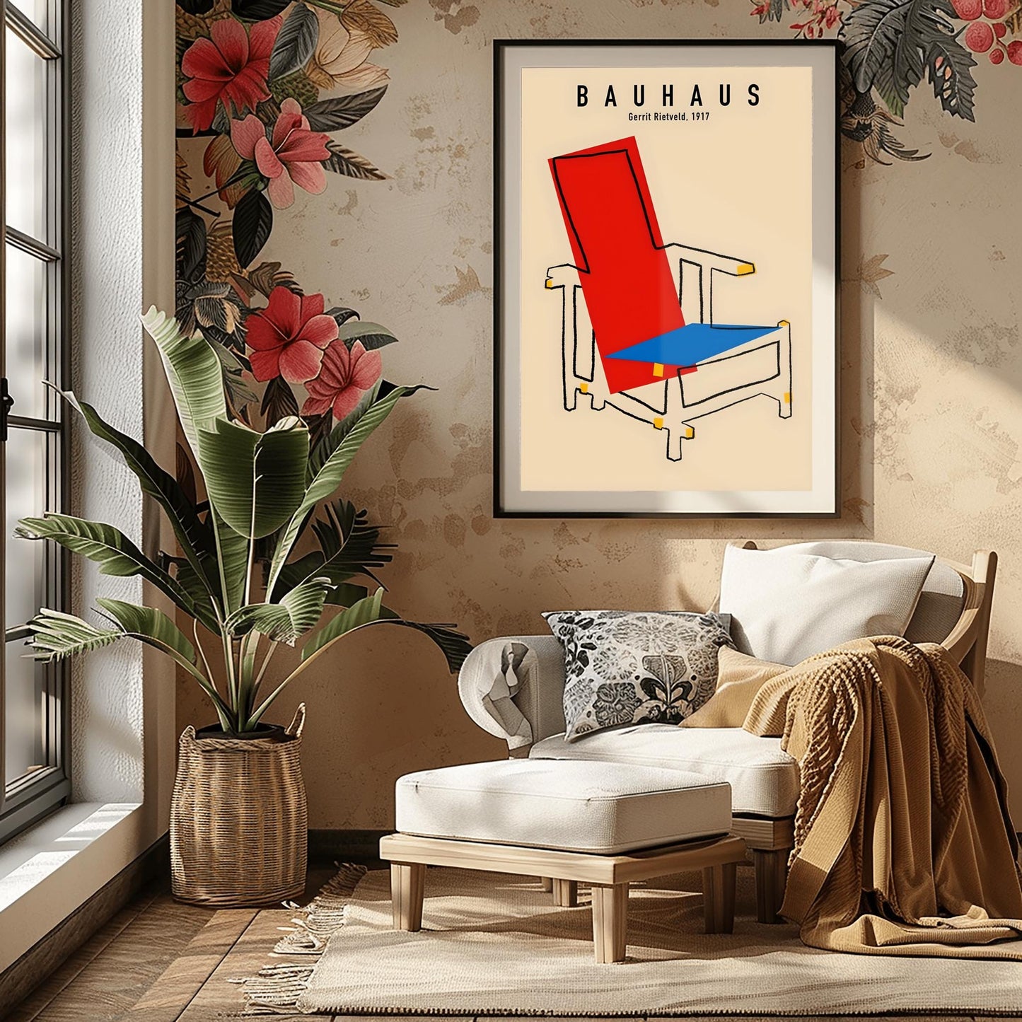 Gerrit Rietveld Bauhaus Chair Poster, De Stijl Art Print, Mid-Century Modern Wall Art, Minimalist Decor