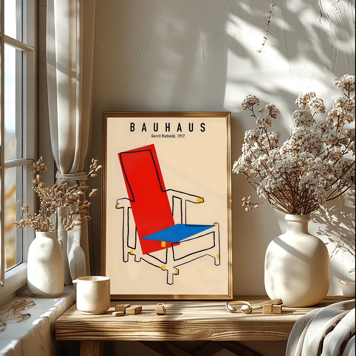 Gerrit Rietveld Bauhaus Chair Poster, De Stijl Art Print, Mid-Century Modern Wall Art, Minimalist Decor