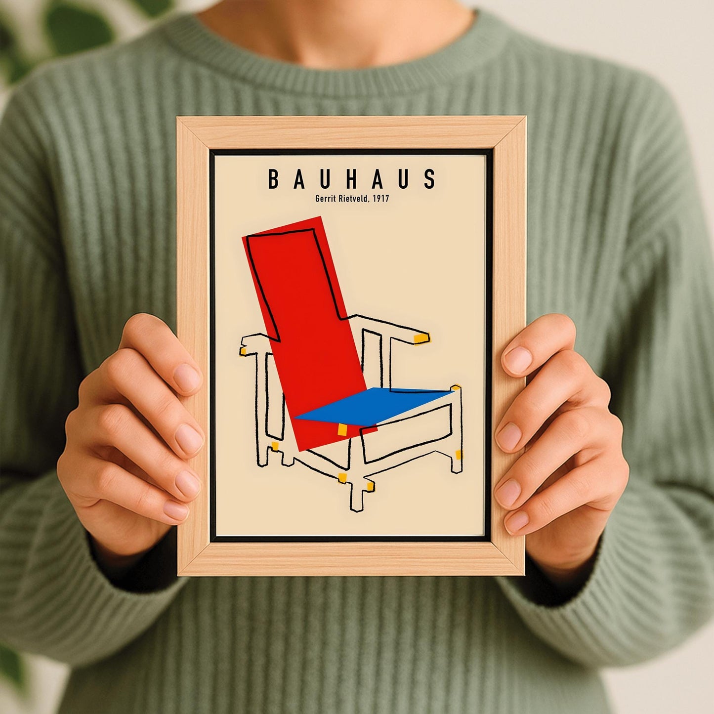 Gerrit Rietveld Bauhaus Chair Poster, De Stijl Art Print, Mid-Century Modern Wall Art, Minimalist Decor