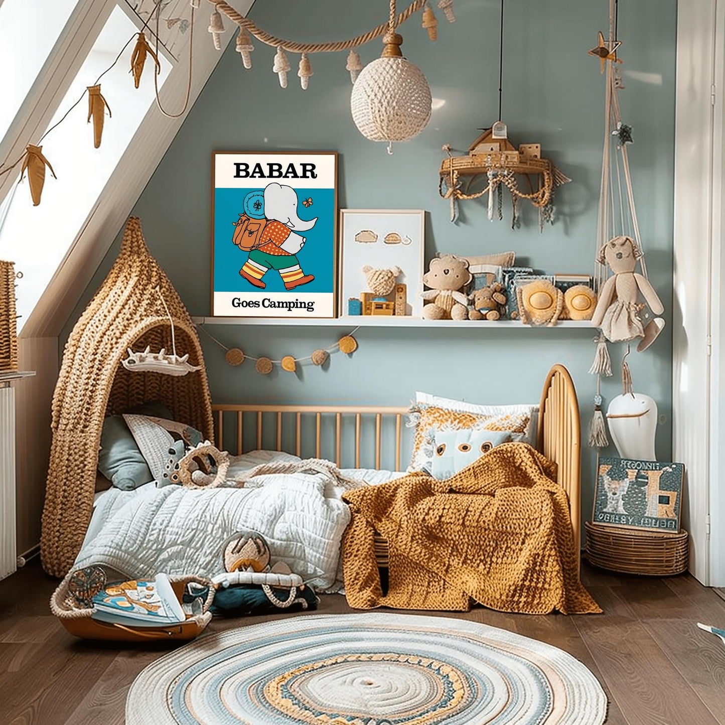 Babar the Elephant Print: Retro Nursery Decor, Kids Room Art