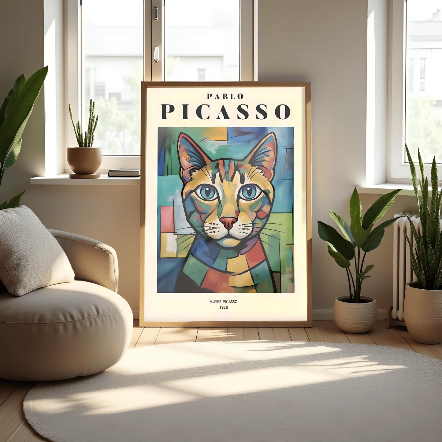 Picasso Cat Print: Colourful Vintage Minimalist Wall Art