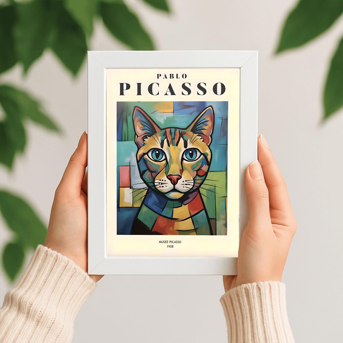 Picasso Cat Print: Colourful Vintage Minimalist Wall Art