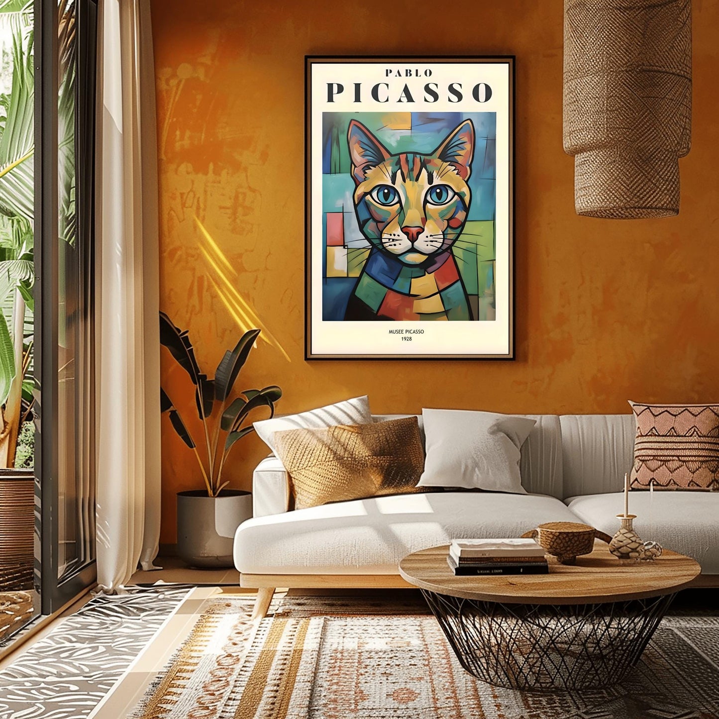 Picasso Cat Print: Colourful Vintage Minimalist Wall Art