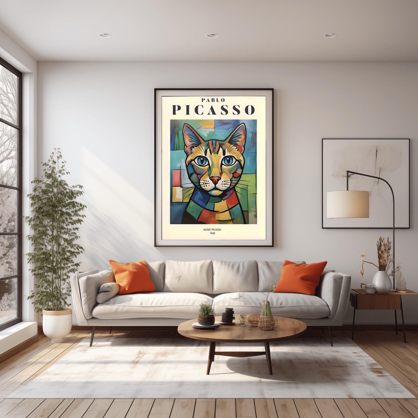 Picasso Cat Print: Colourful Vintage Minimalist Wall Art