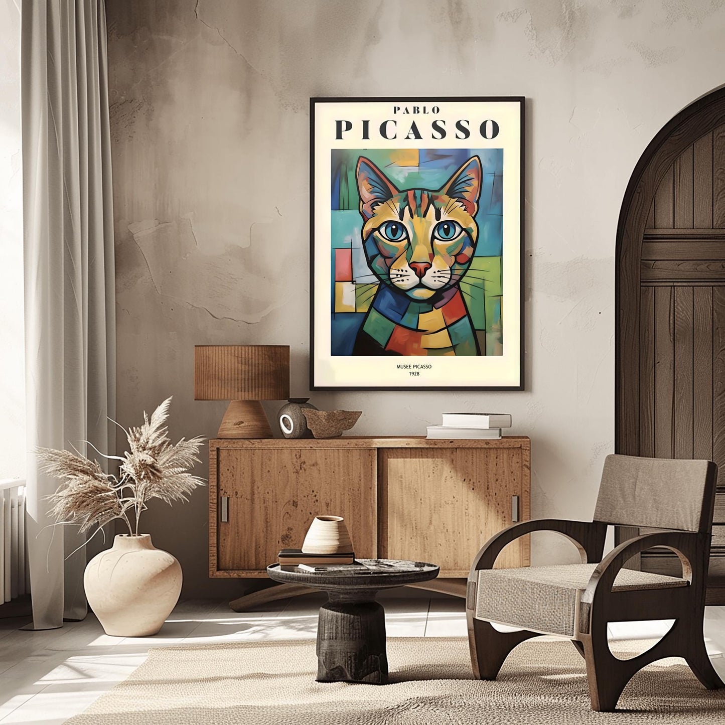 Picasso Cat Print: Colourful Vintage Minimalist Wall Art