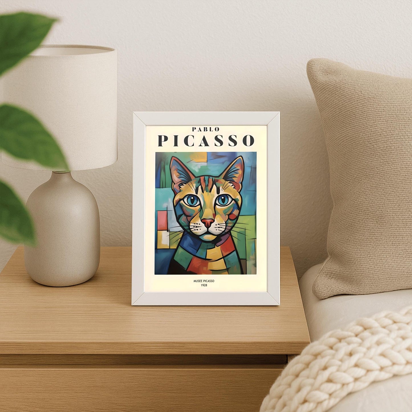 Picasso Cat Print: Colourful Vintage Minimalist Wall Art