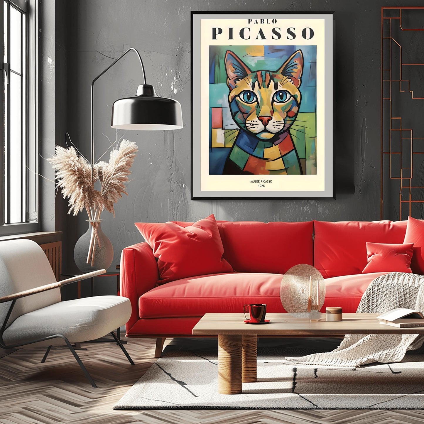 Picasso Cat Print: Colourful Vintage Minimalist Wall Art