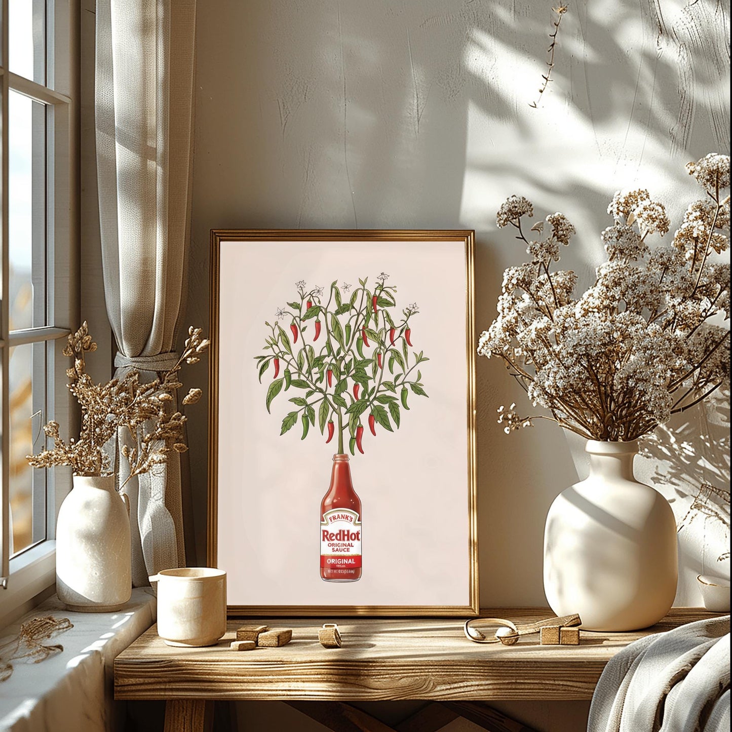 Frank's Hot Sauce Chili Plant Art Print: Unique Kitchen Decor, Foodie Gift