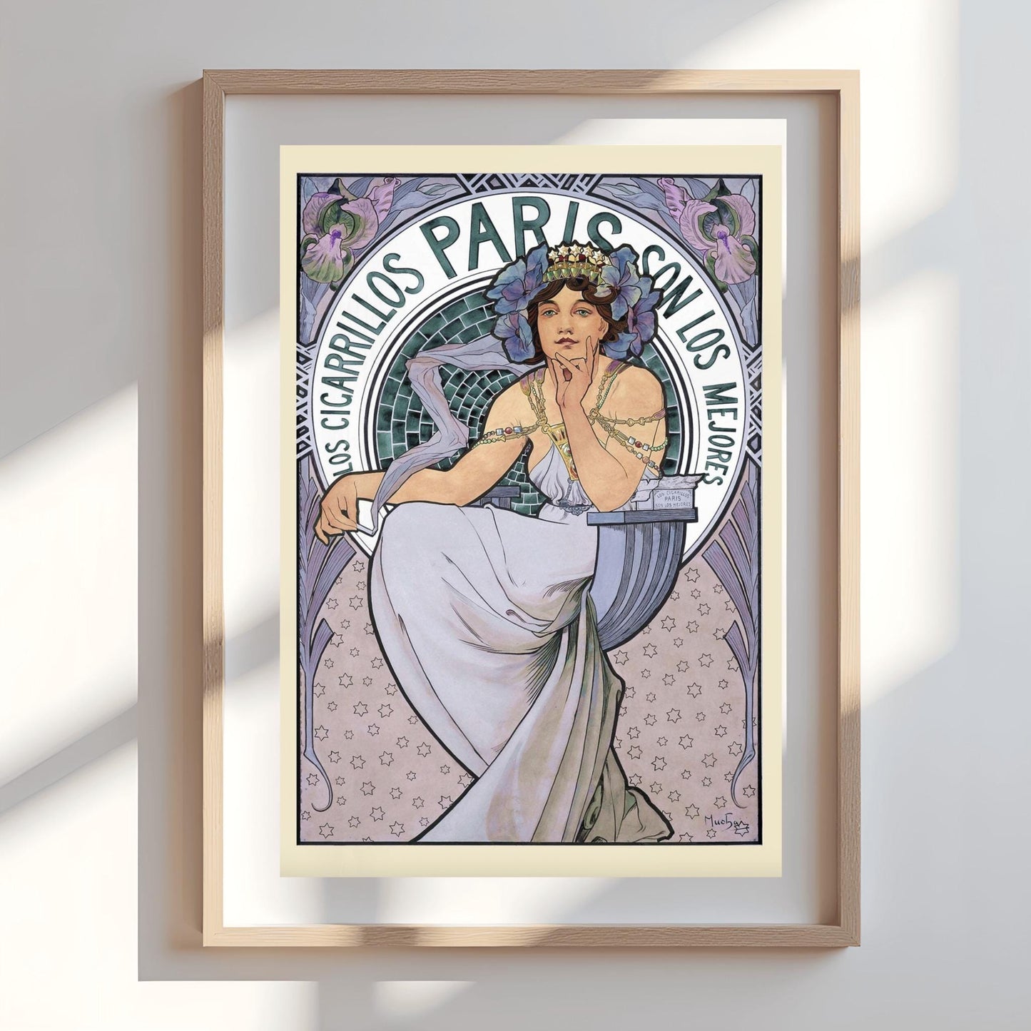 Alfons Mucha 'Los Cigarrillos Paris' Poster, Art Nouveau Spanish Advertising Print, Vintage Wall Art