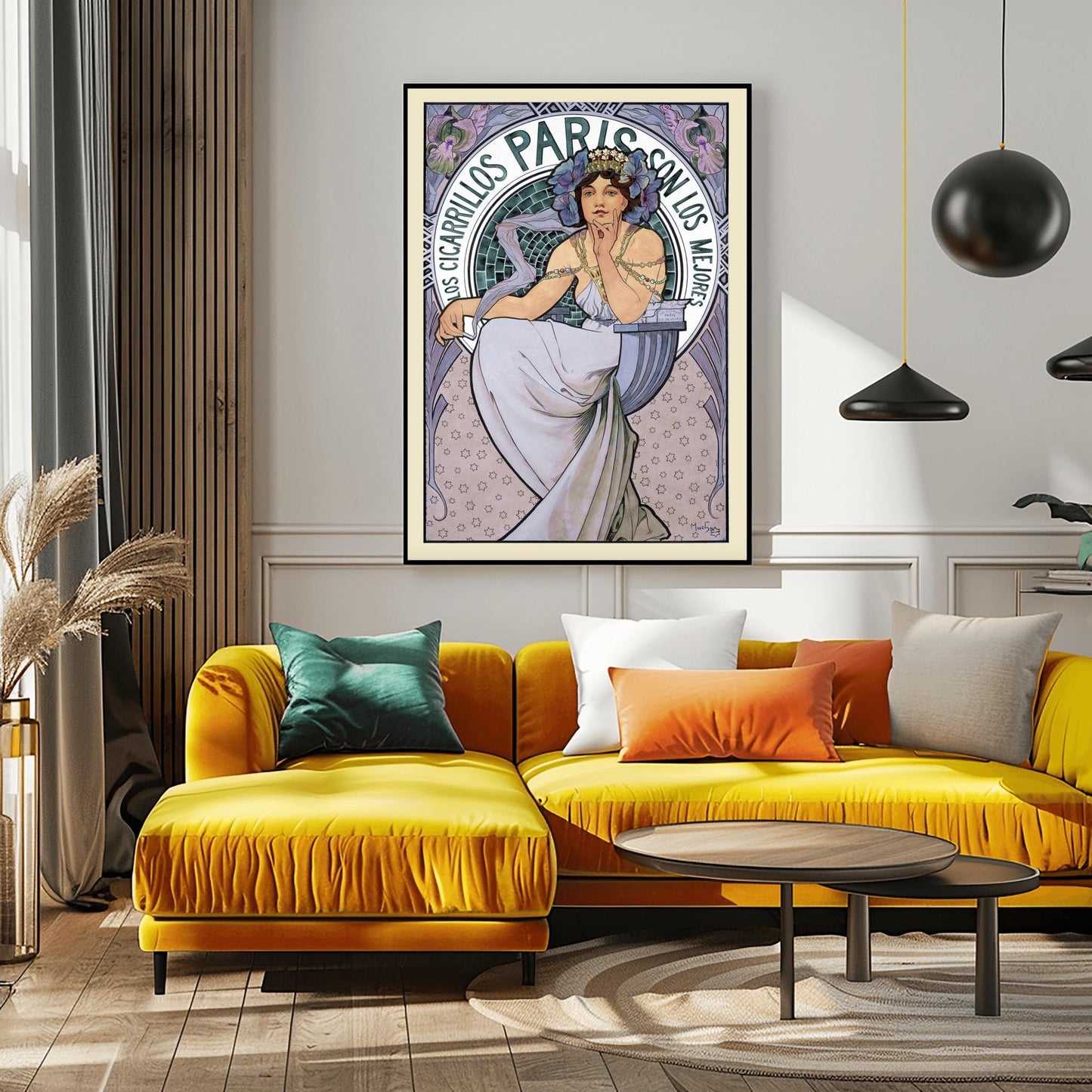 Alfons Mucha 'Los Cigarrillos Paris' Poster, Art Nouveau Spanish Advertising Print, Vintage Wall Art