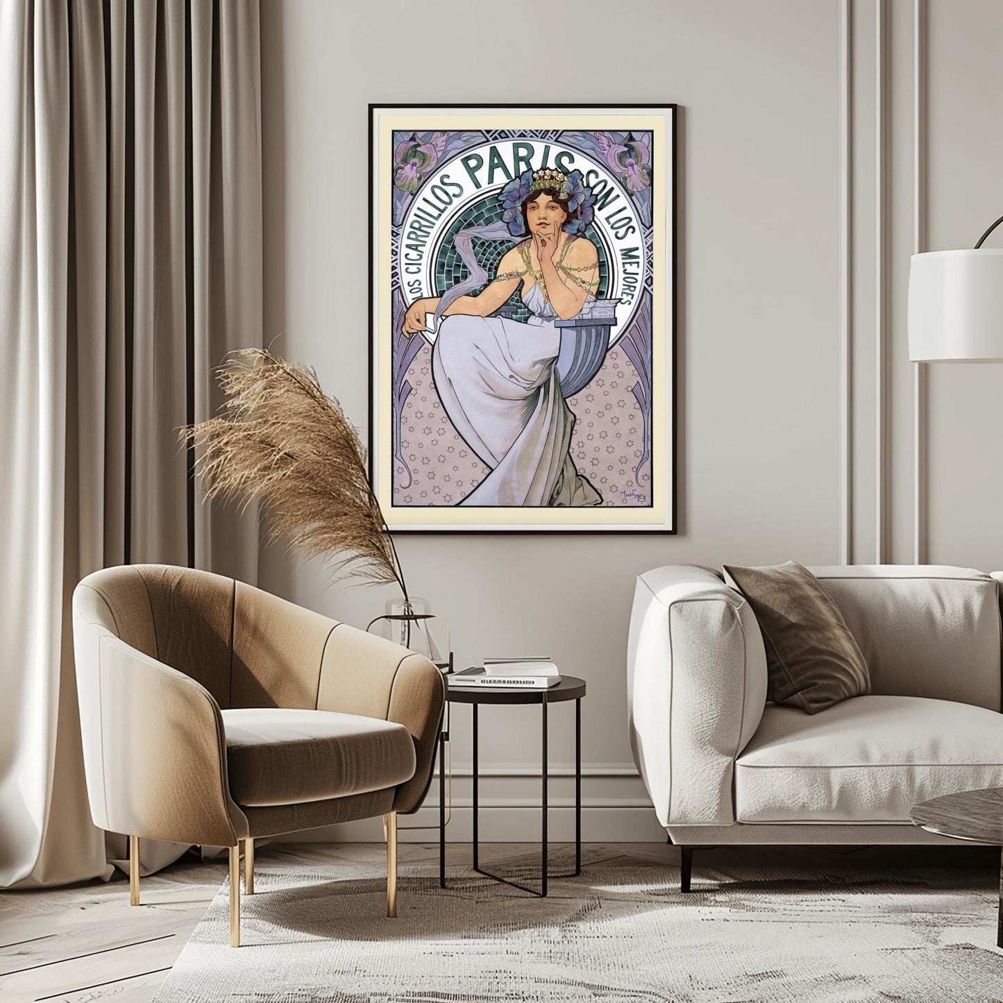 Alfons Mucha 'Los Cigarrillos Paris' Poster, Art Nouveau Spanish Advertising Print, Vintage Wall Art