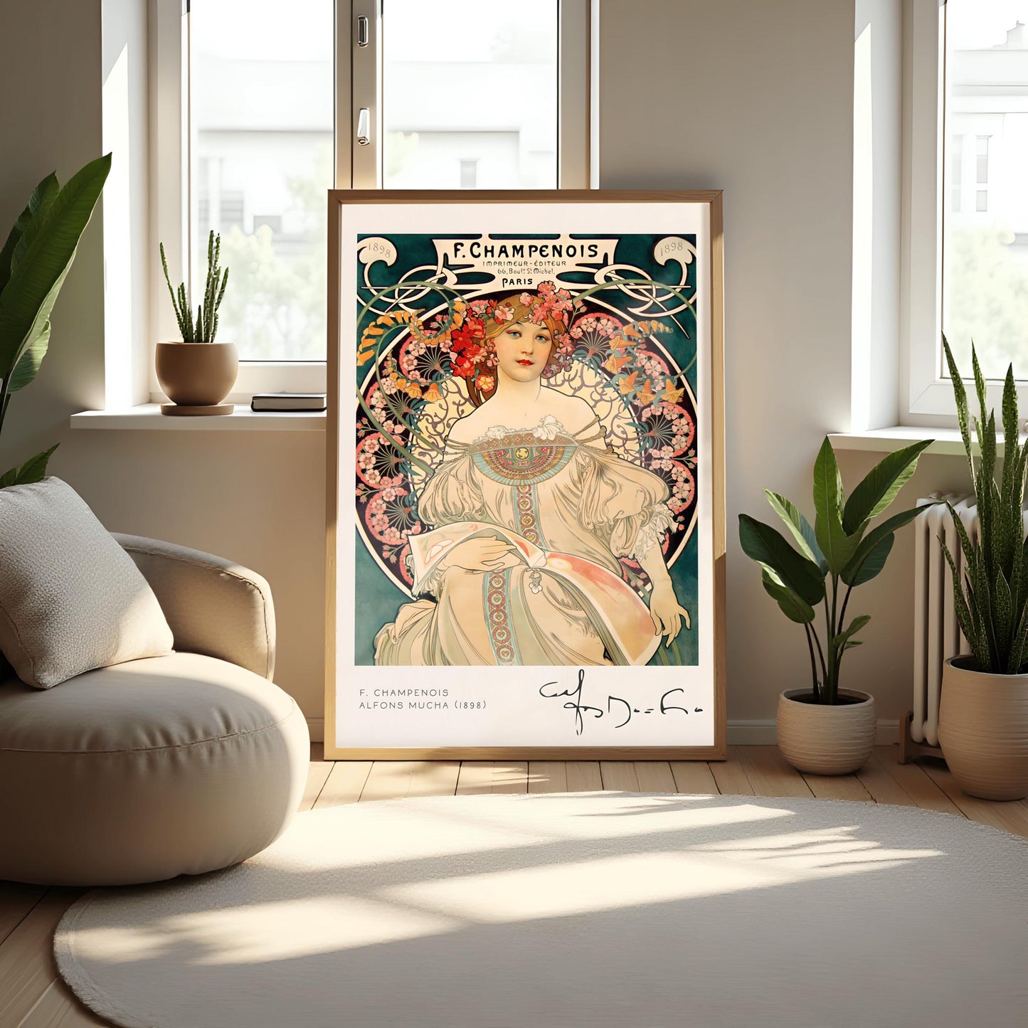 Alfons Mucha Art Nouveau Print: Elegant Female Figure, 1898 Vintage Poster