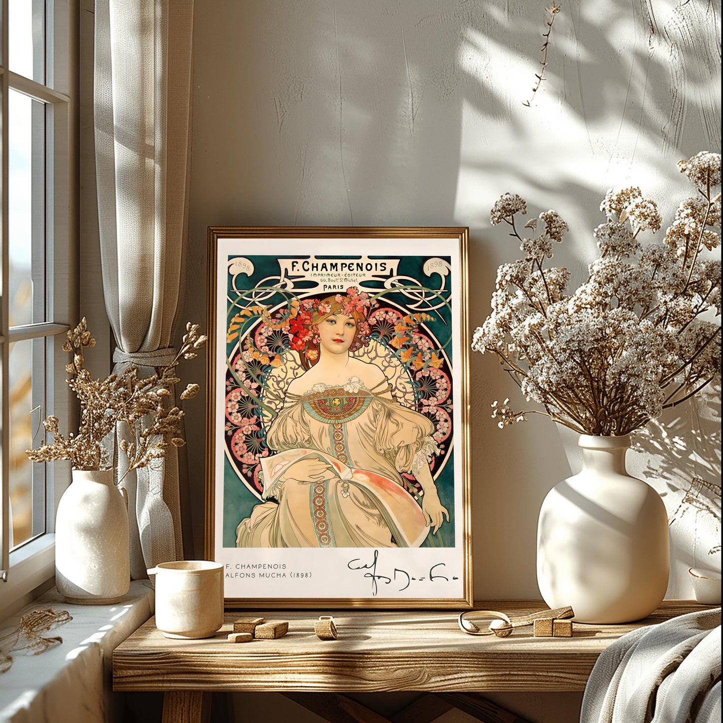Alfons Mucha Art Nouveau Print: Elegant Female Figure, 1898 Vintage Poster