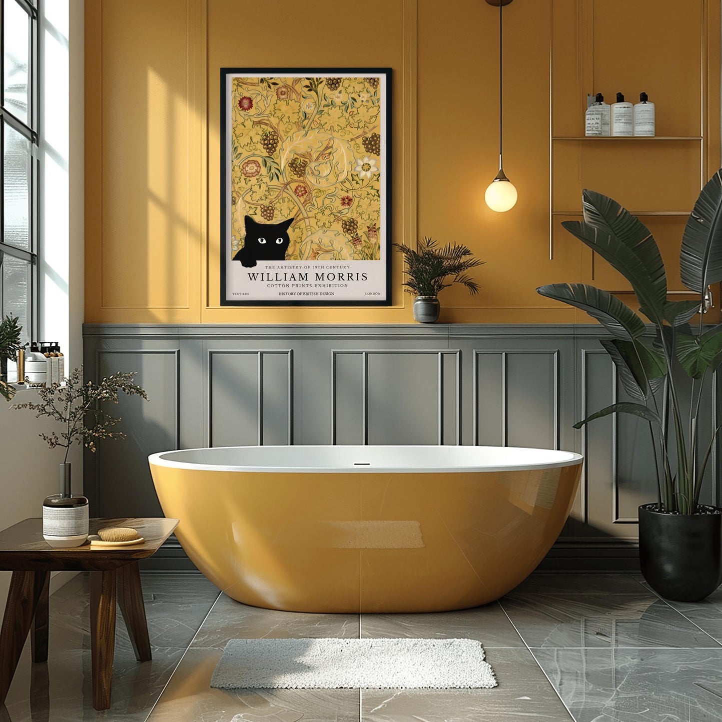 William Morris Cat Print: Arts & Crafts Floral Poster, Black Cat Decor