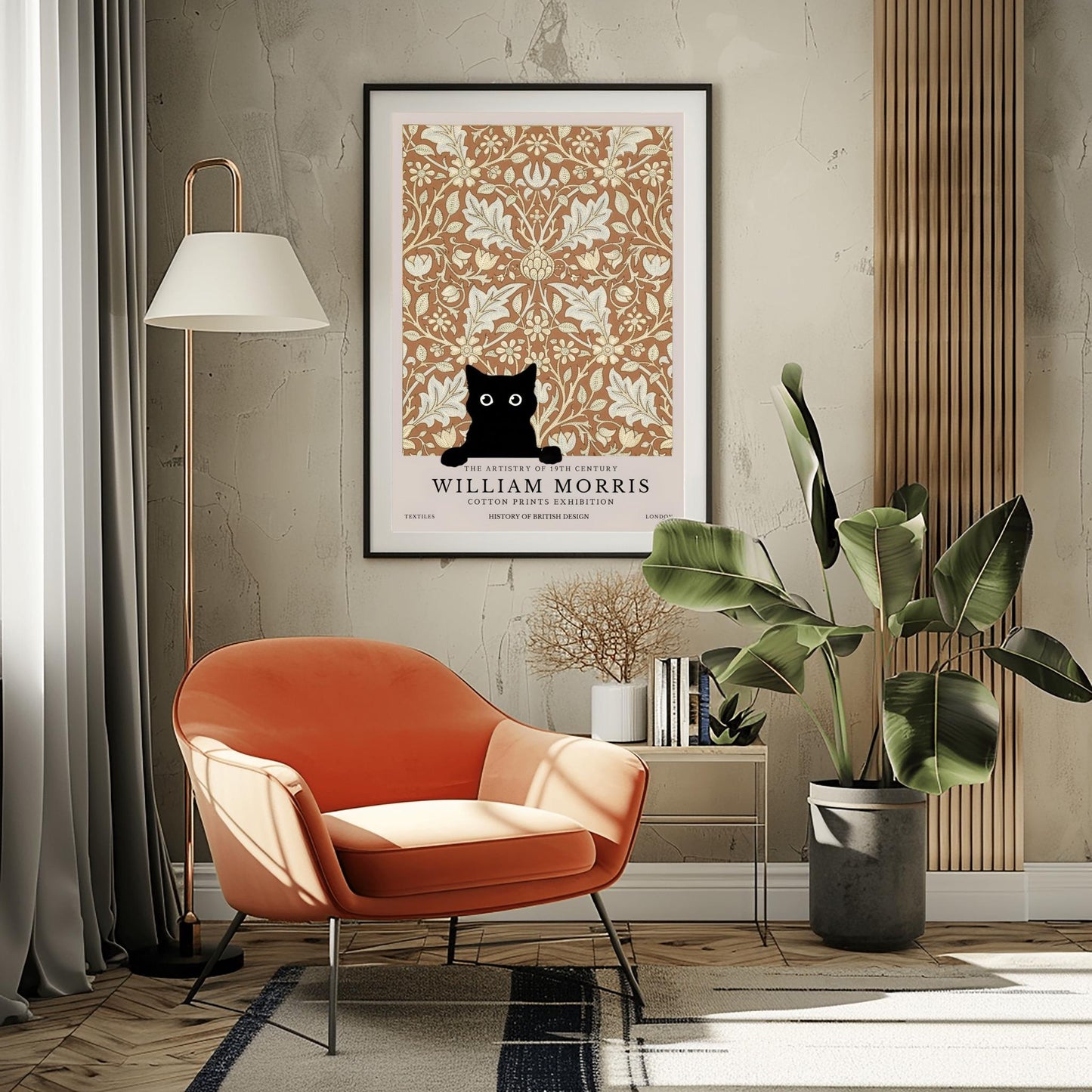 William Morris Cat Print: Arts & Crafts Floral Poster, Black Cat Art