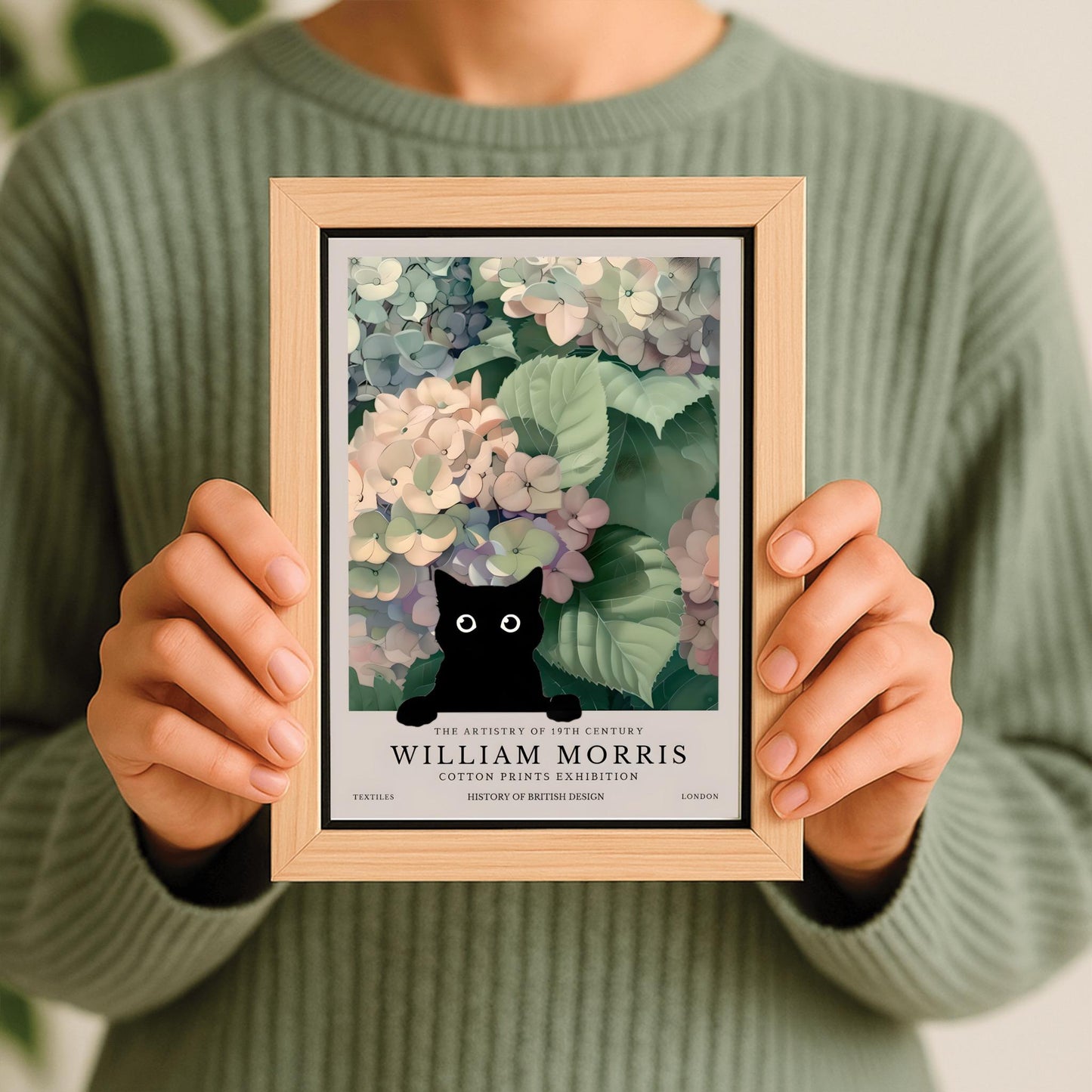 William Morris Cat Poster: Hydrangea Floral Arts & Crafts Print