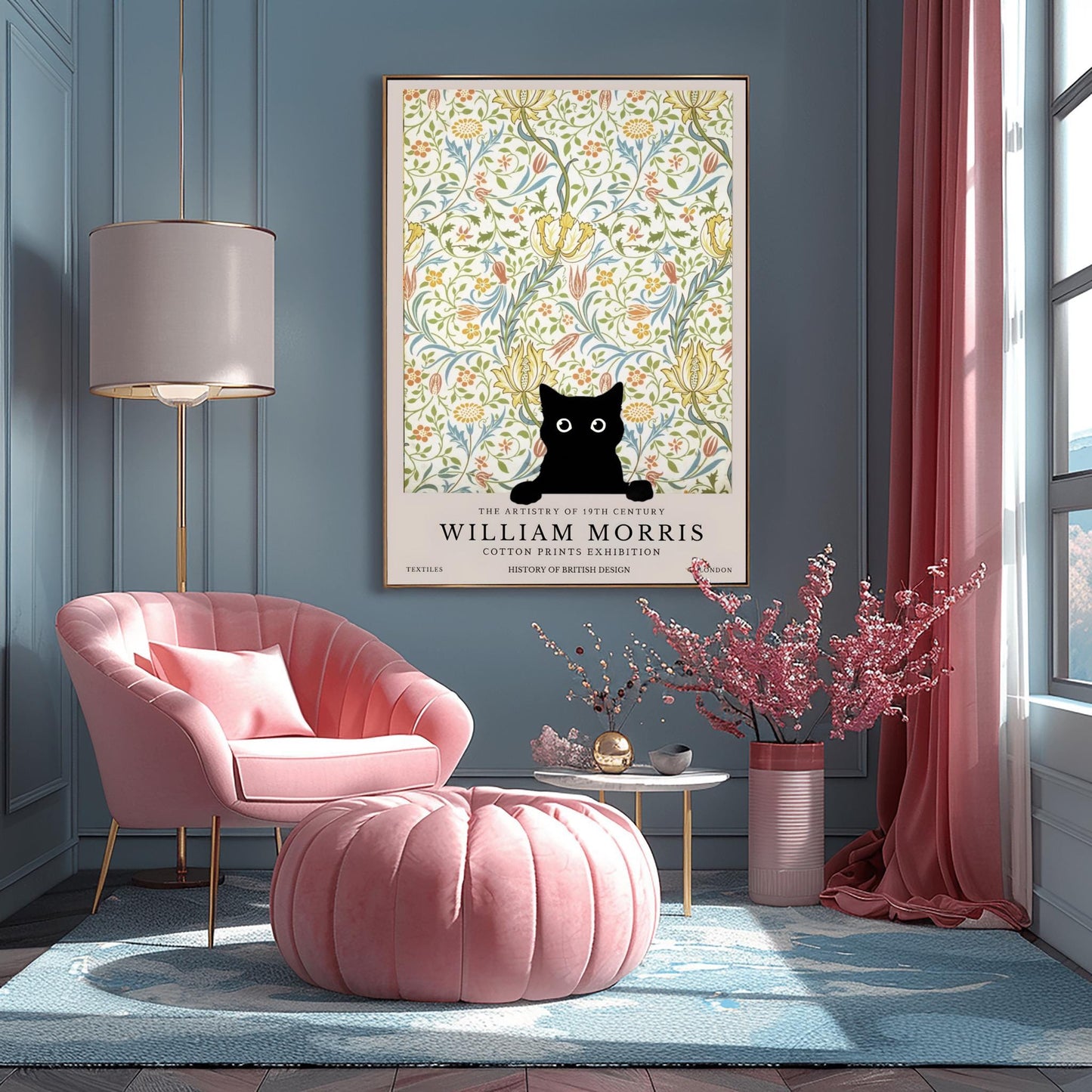 William Morris Cat Print: Vintage Floral Arts & Crafts Poster