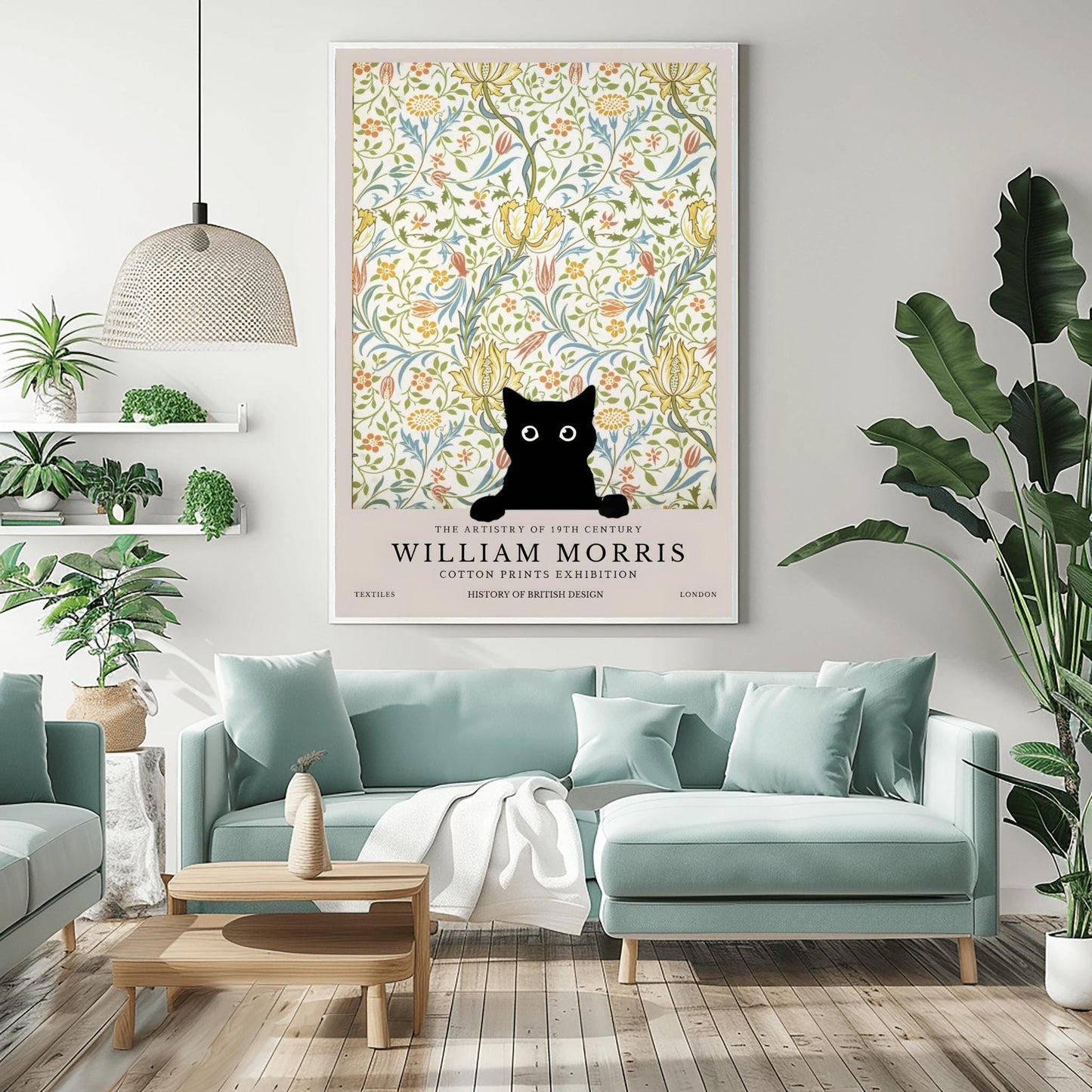 William Morris Cat Print: Vintage Floral Arts & Crafts Poster