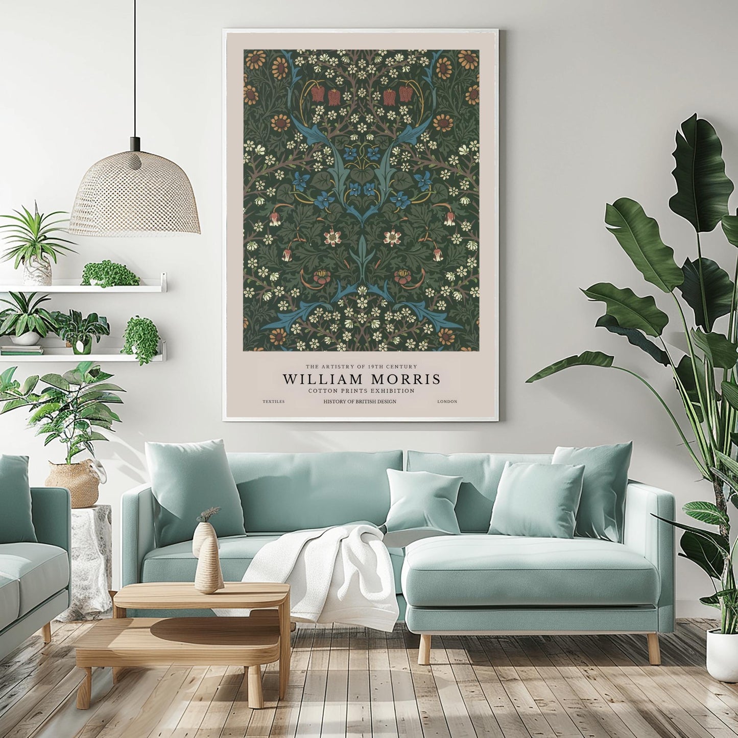 William Morris Floral Print: Dark Green Botanical, Arts & Crafts Poster