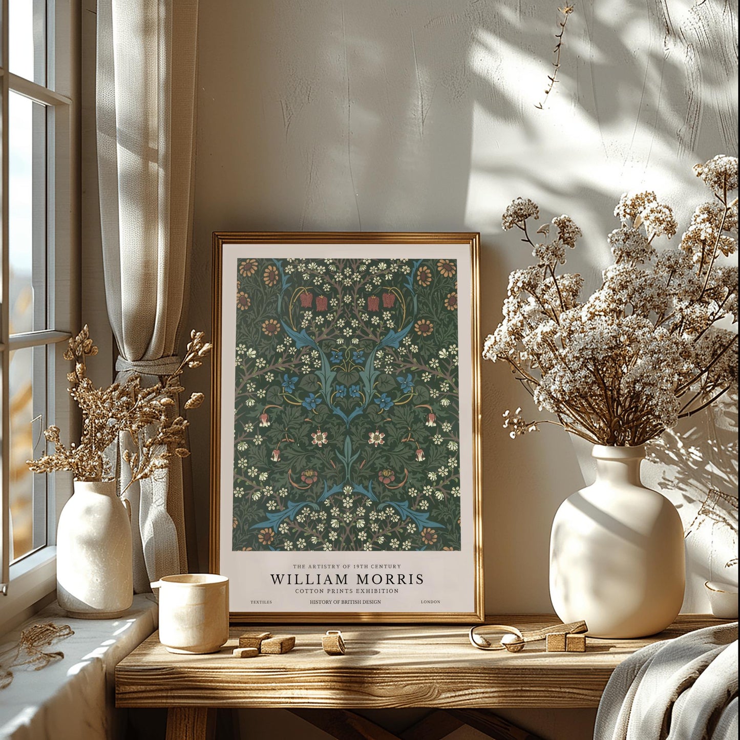 William Morris Floral Print: Dark Green Botanical, Arts & Crafts Poster