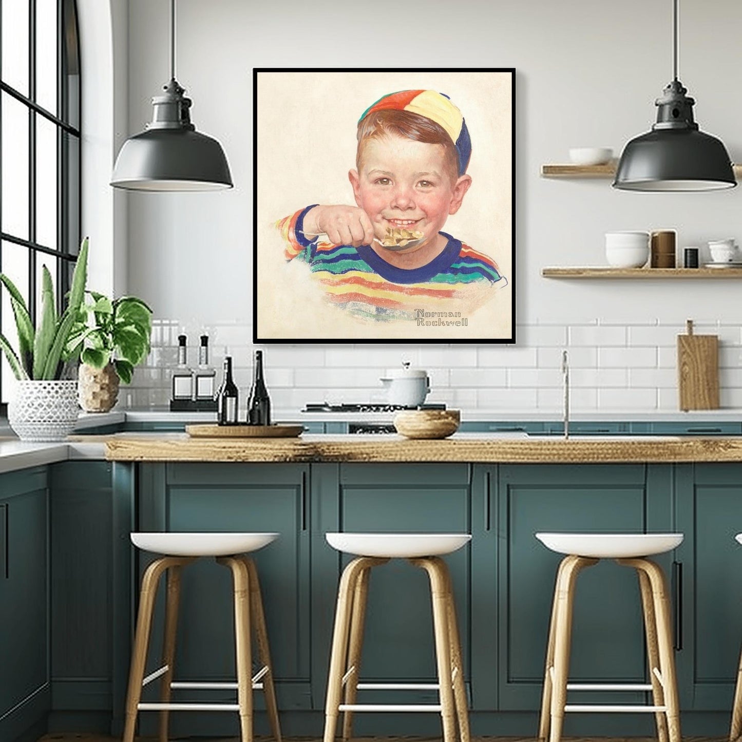 Norman Rockwell 'Cereal Boy' Print: Vintage Kitchen Art Poster