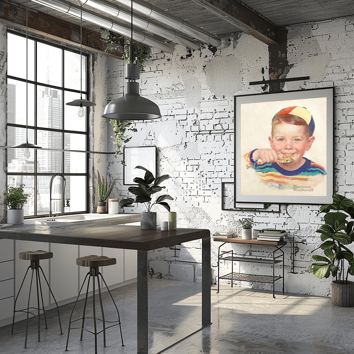 Norman Rockwell 'Cereal Boy' Print: Vintage Kitchen Art Poster