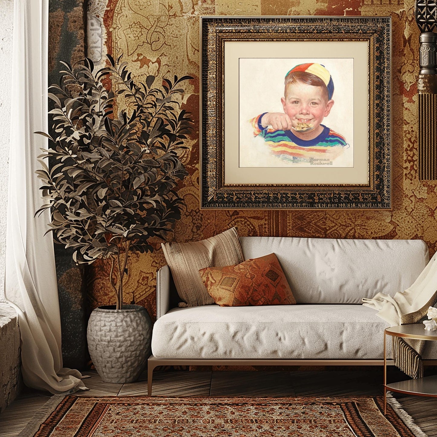 Norman Rockwell 'Cereal Boy' Print: Vintage Kitchen Art Poster