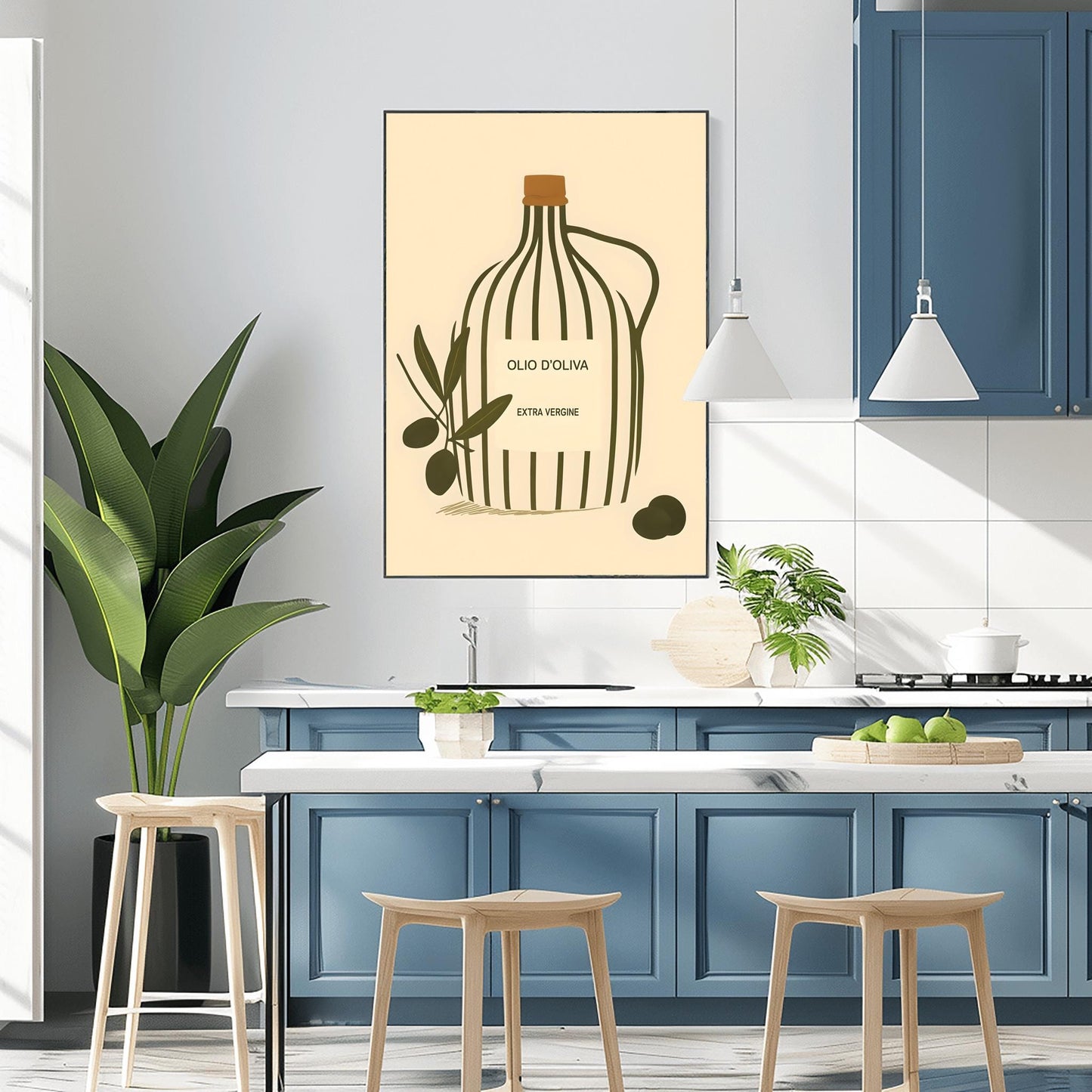 Minimalist Olive Oil Print: Modern Italian Kitchen Wall Art