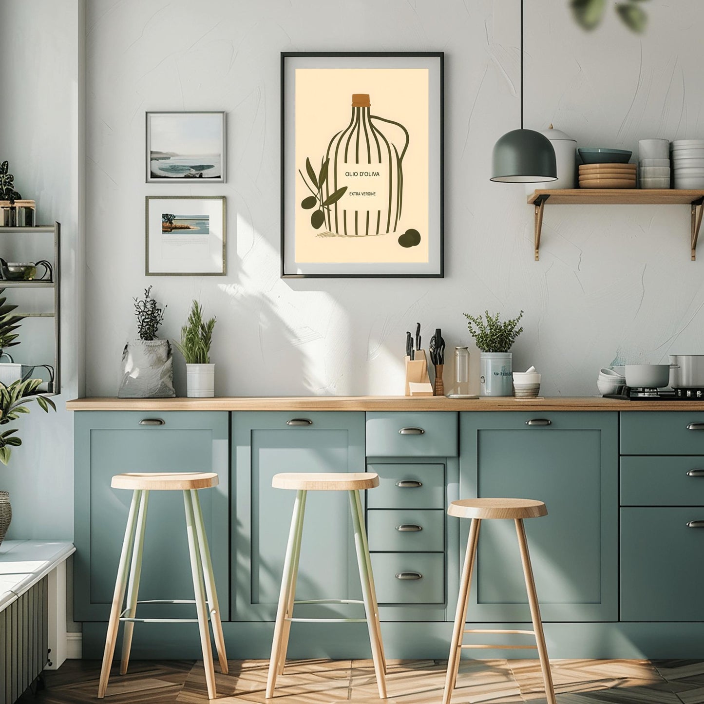 Minimalist Olive Oil Print: Modern Italian Kitchen Wall Art
