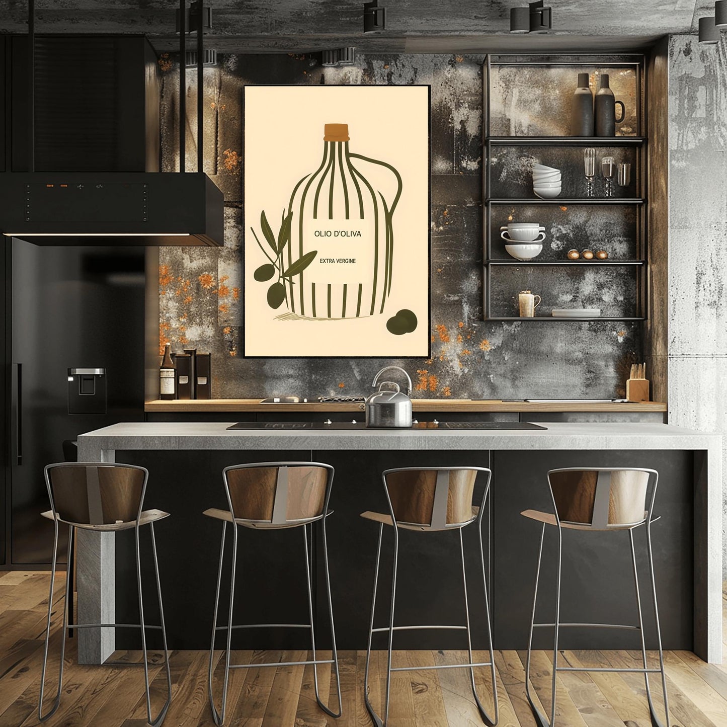 Minimalist Olive Oil Print: Modern Italian Kitchen Wall Art