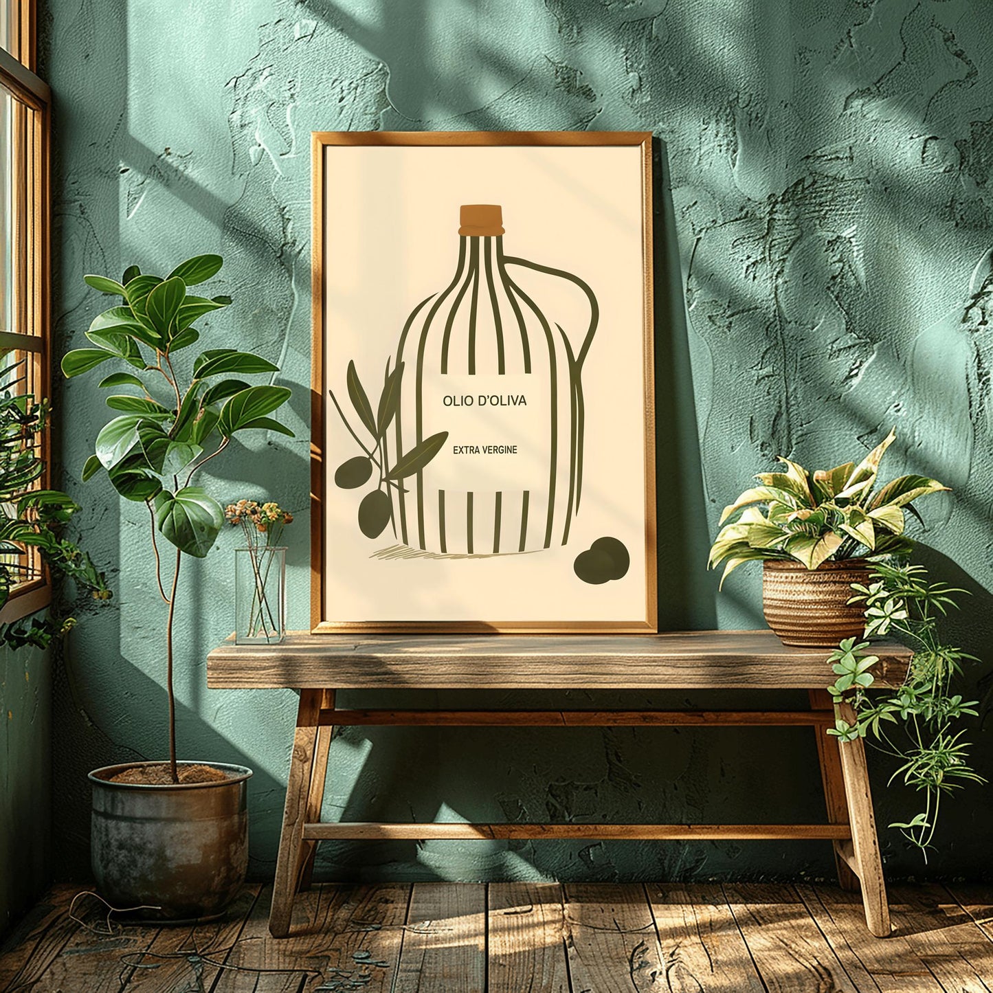 Minimalist Olive Oil Print: Modern Italian Kitchen Wall Art