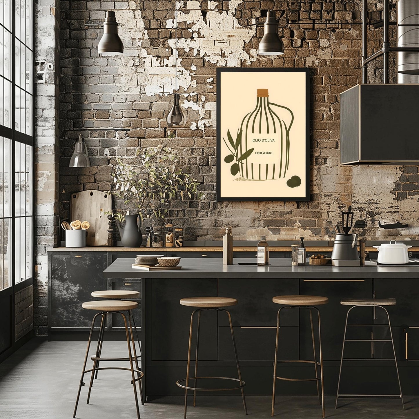 Minimalist Olive Oil Print: Modern Italian Kitchen Wall Art