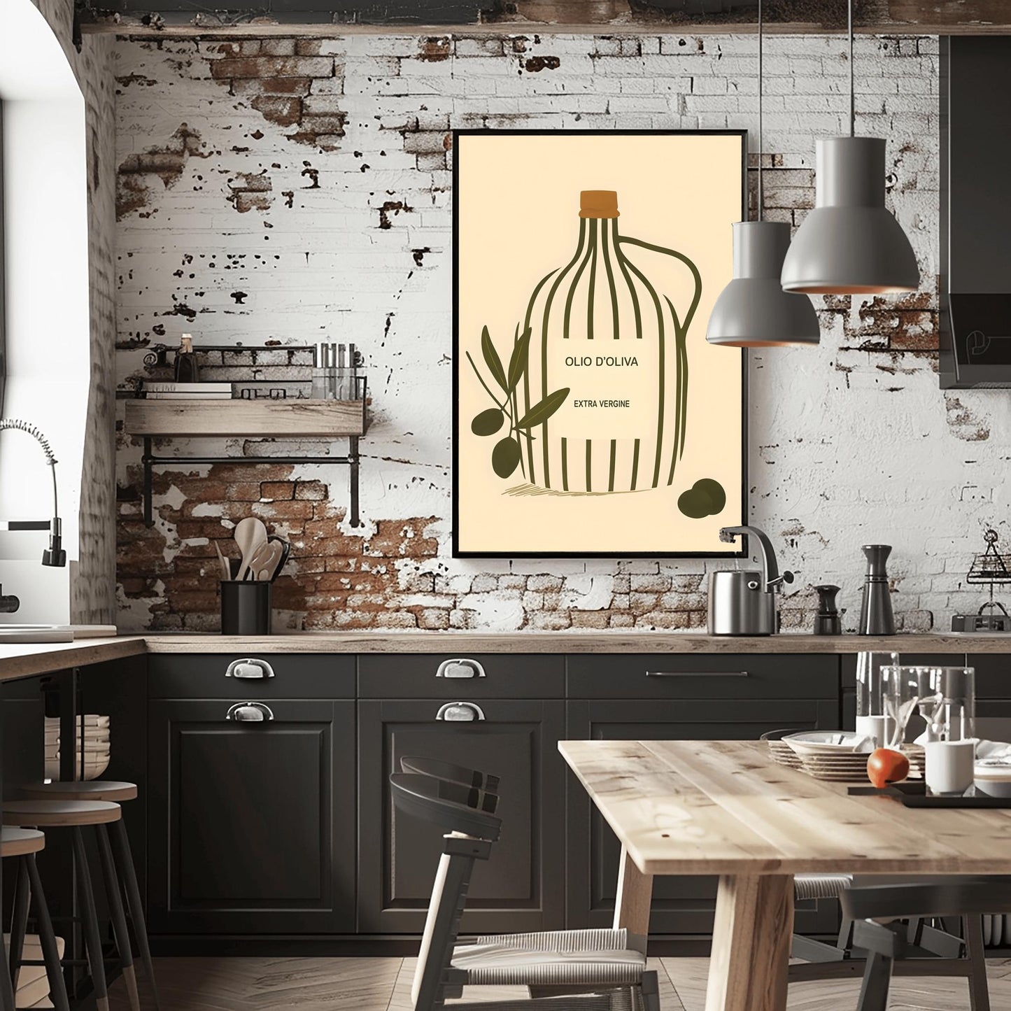 Minimalist Olive Oil Print: Modern Italian Kitchen Wall Art