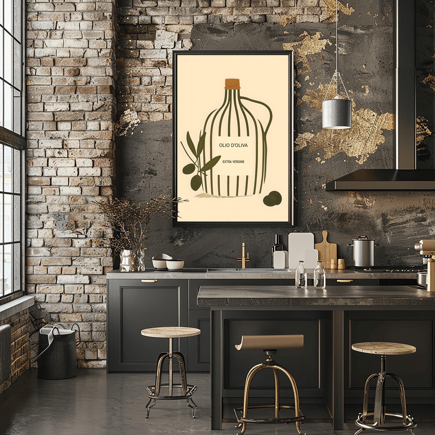 Minimalist Olive Oil Print: Modern Italian Kitchen Wall Art