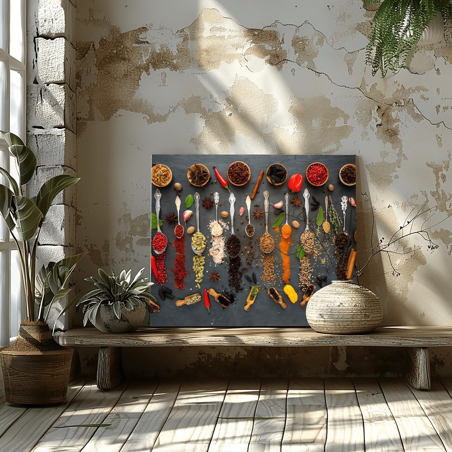 Colorful Spices and Herbs Art Print: Gourmet Kitchen Decor