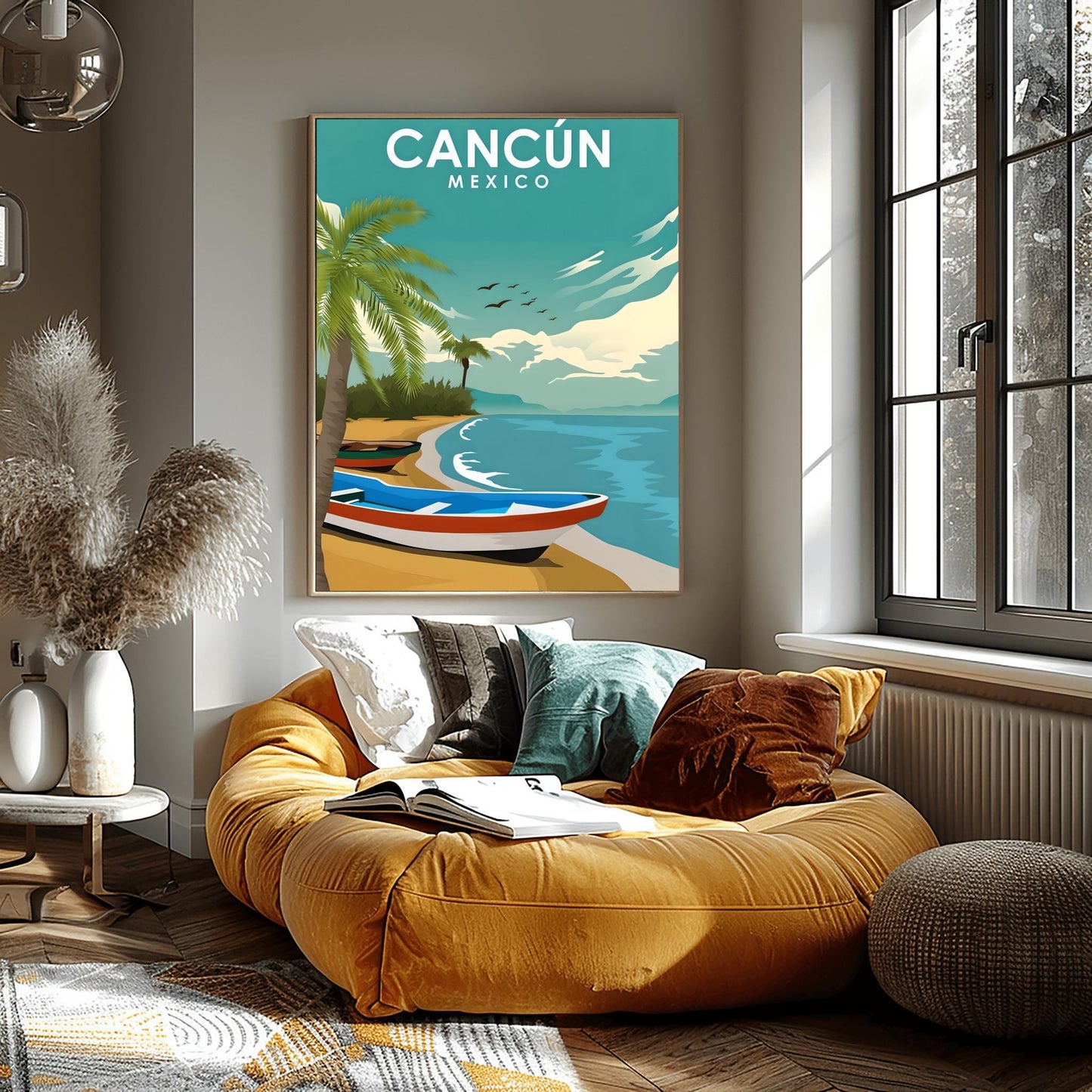 Vintage Cancun Travel Poster: Retro Mexico Beach Art Print